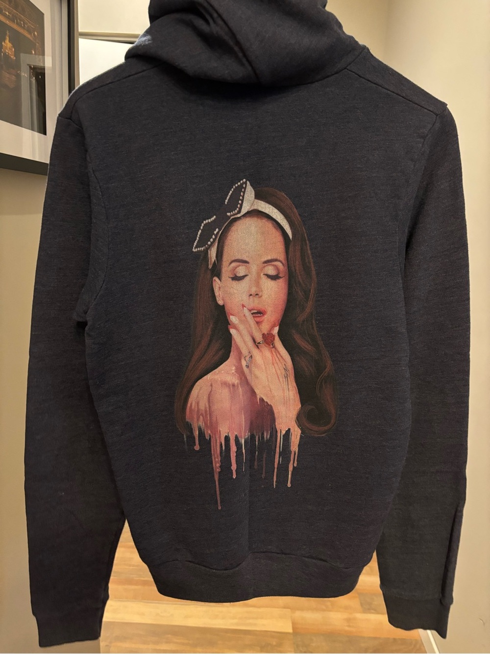 American Apparel Blue Hoodie with painted Lana Del Rey
